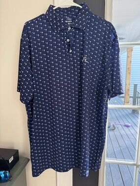 Rhoback Navy Polo with White Micro Palm Print